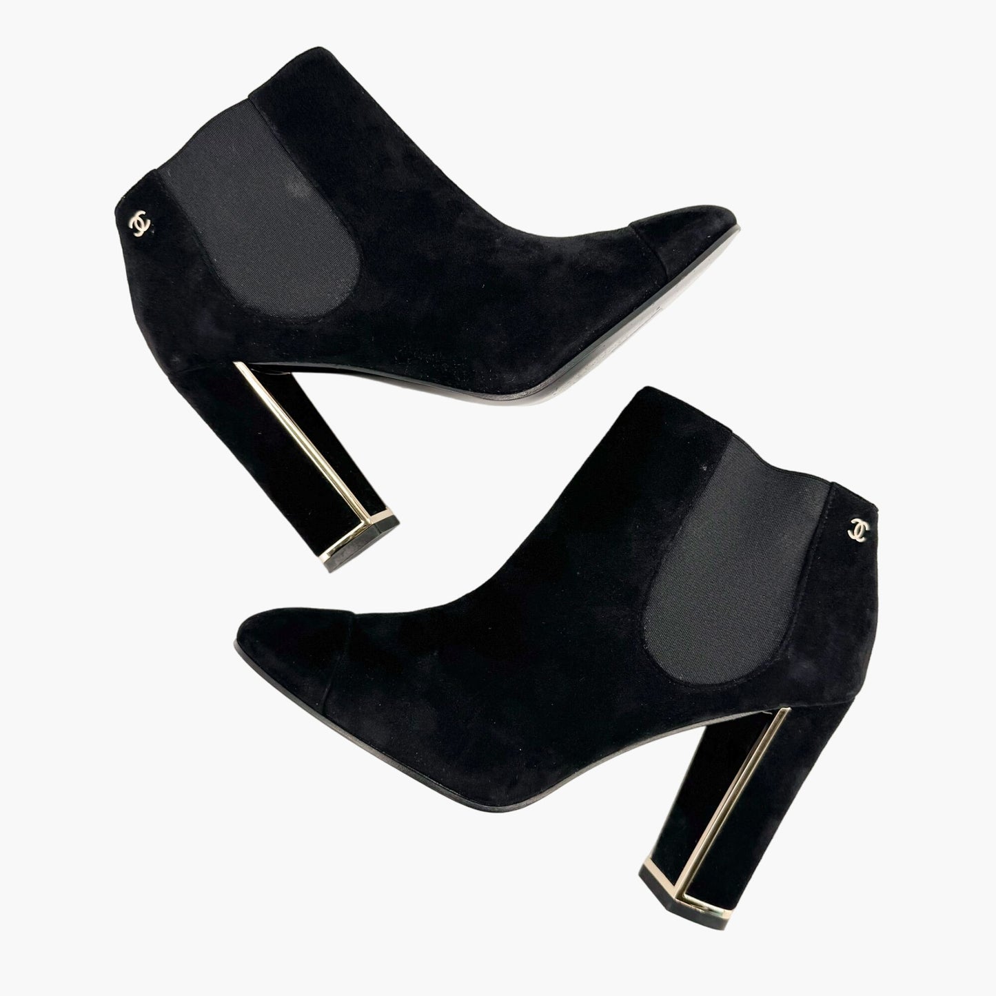 Chanel Cap Toe Ankle Booties in Black Suede Size 39