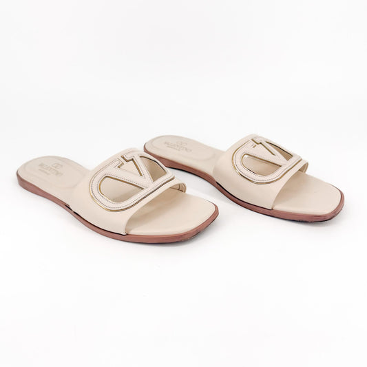 Valentino VLogo Claquette Slide Sandals White Size 39