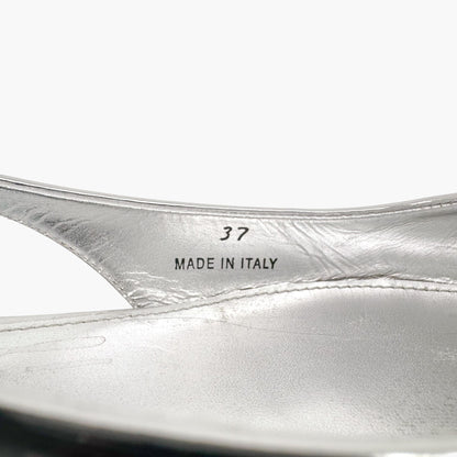 Prada Triangle Logo Slingback Flat in Metallic Silver Leather Size 37