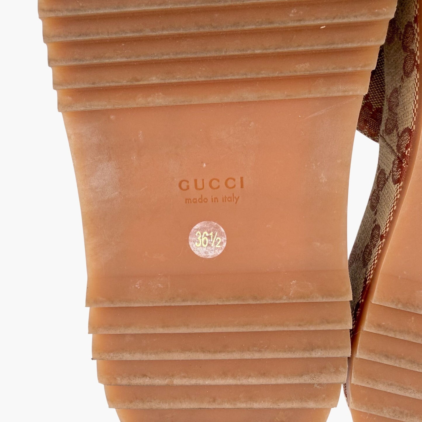 Gucci Angelina Platform Slide Sandals Beige GG Canvas Size 36.5