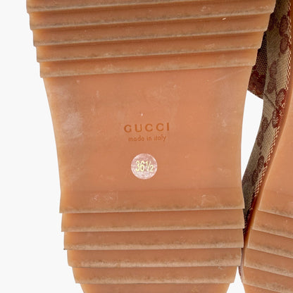 Gucci Angelina Platform Slide Sandals Beige GG Canvas Size 36.5