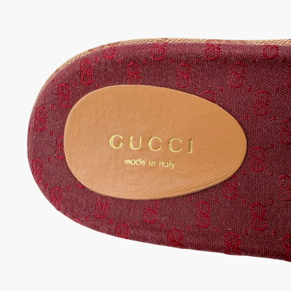 Gucci Angelina Platform Slide Sandals Beige GG Canvas Size 36.5