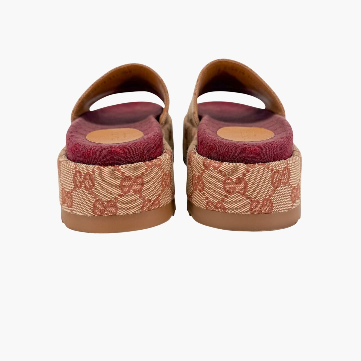 Gucci Angelina Platform Slide Sandals Beige GG Canvas Size 36.5