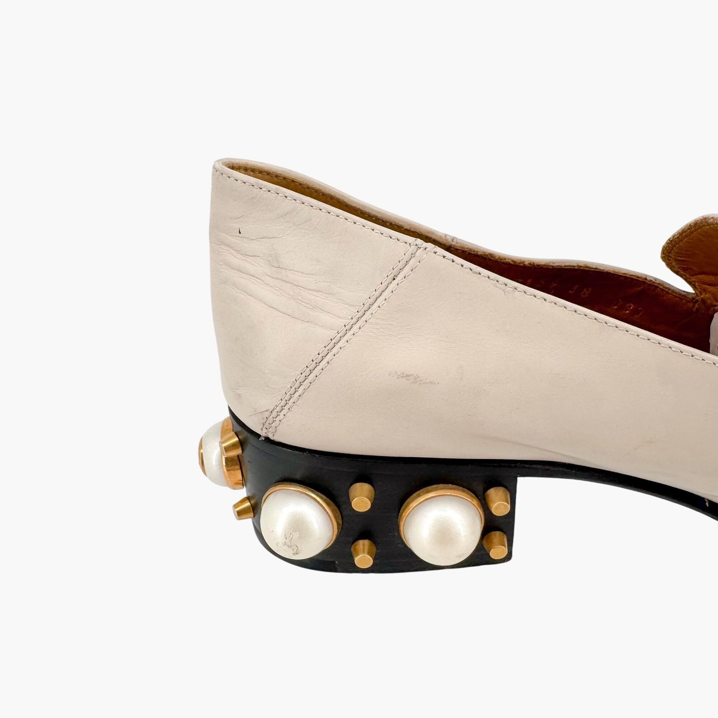 Gucci Peyton GG Pearl Embellished Loafers in White Leather Size 38