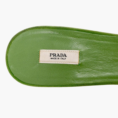 Prada Vintage Flower Kitten Mule Sandals in Green Suede Size 41