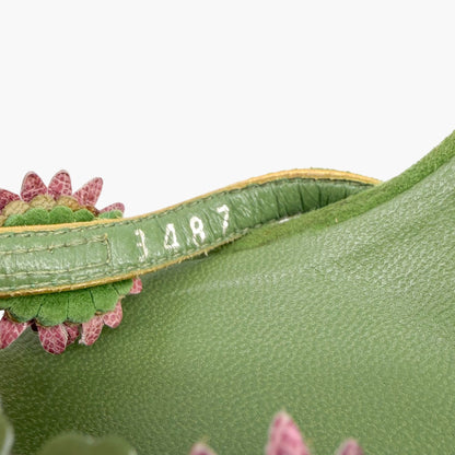 Prada Vintage Flower Kitten Mule Sandals in Green Suede Size 41