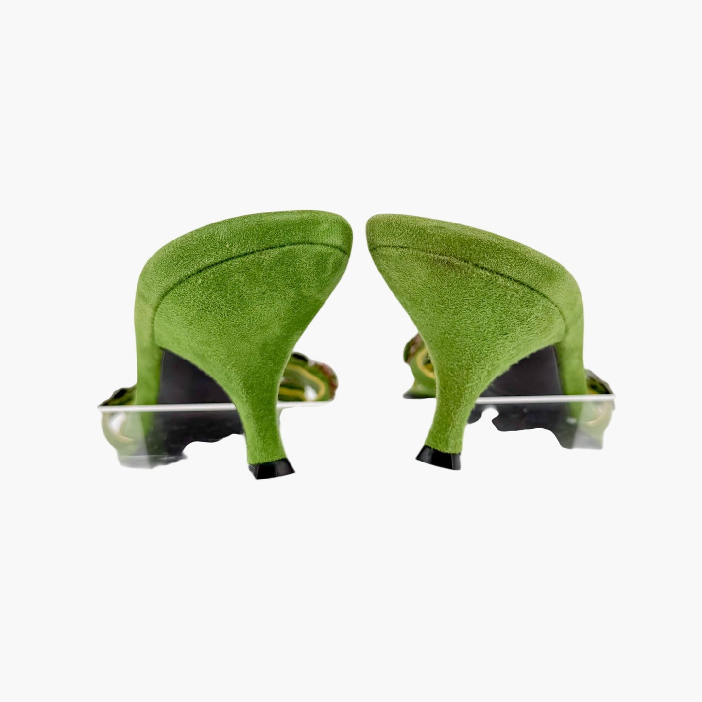 Prada Vintage Flower Kitten Mule Sandals in Green Suede Size 41