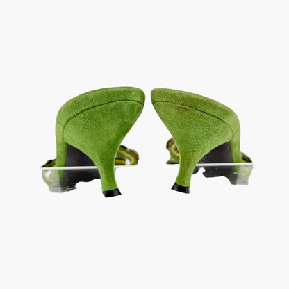 Prada Vintage Flower Kitten Mule Sandals in Green Suede Size 41