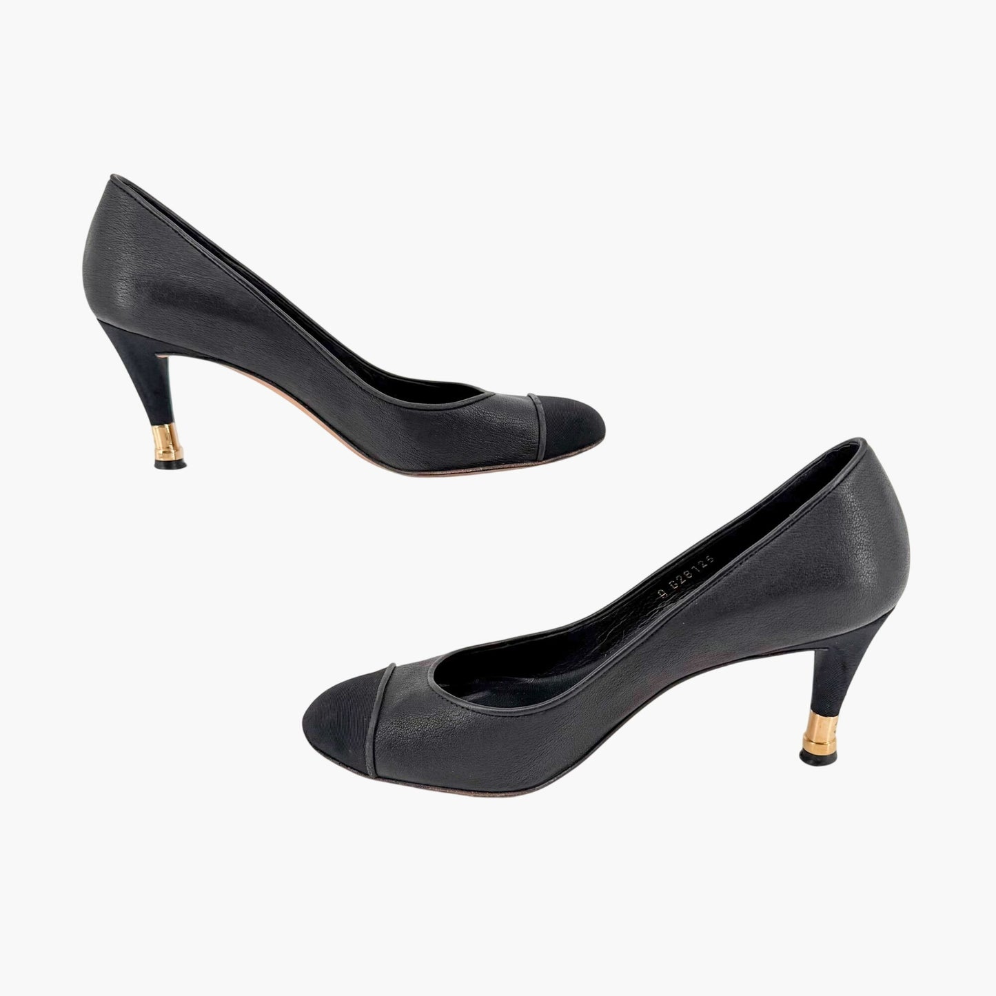 Chanel CC Cap Toe Pumps Heels Black Leather Size 38 US 7-7.5 Women’s