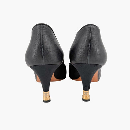 Chanel CC Cap Toe Pumps Heels Black Leather Size 38 US 7-7.5 Women’s