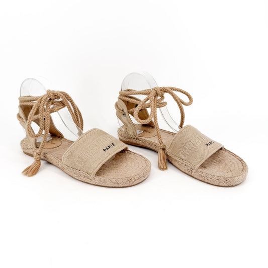 Dior Granville Ankle Tie Espadrille Sandals Beige Size 41D