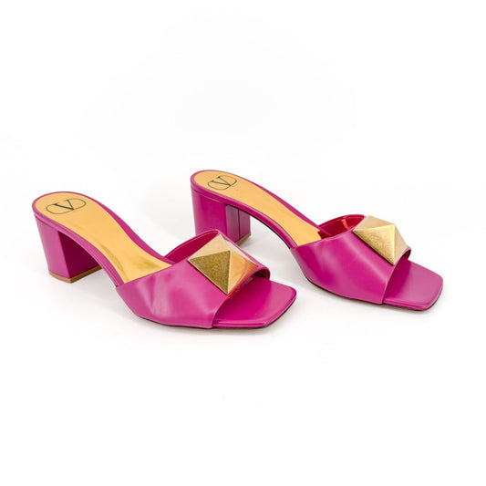 Valentino One Stud Mule Sandals Pink Leather Size 38