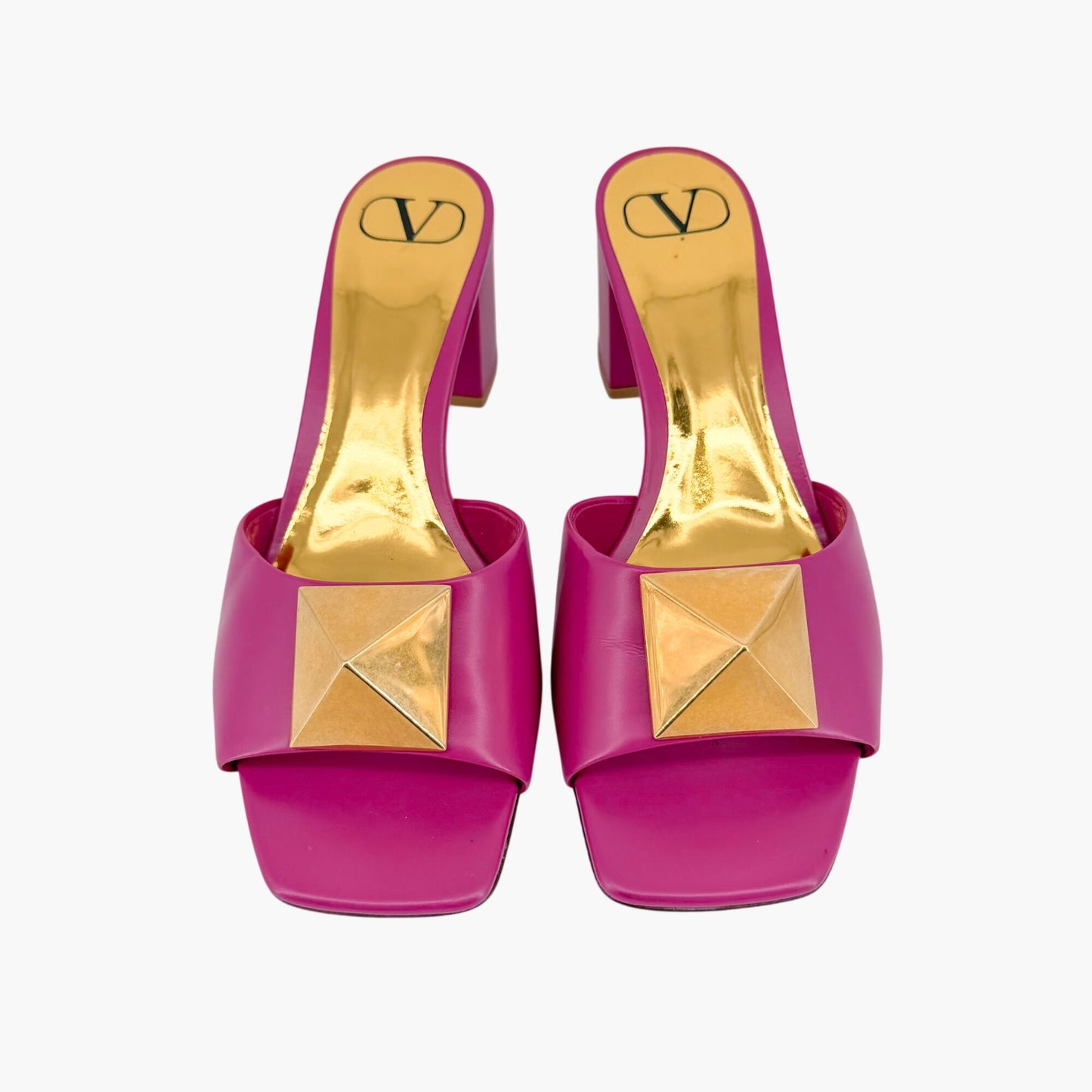 Valentino One Stud Mule Sandals Pink Leather Size 38