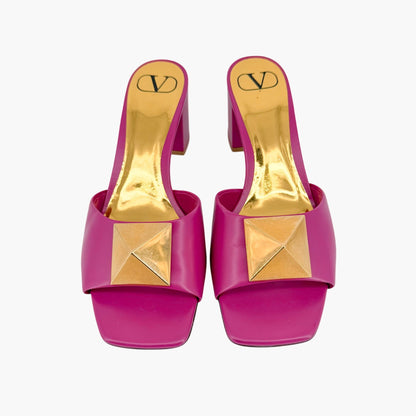 Valentino One Stud Mule Sandals Pink Leather Size 38