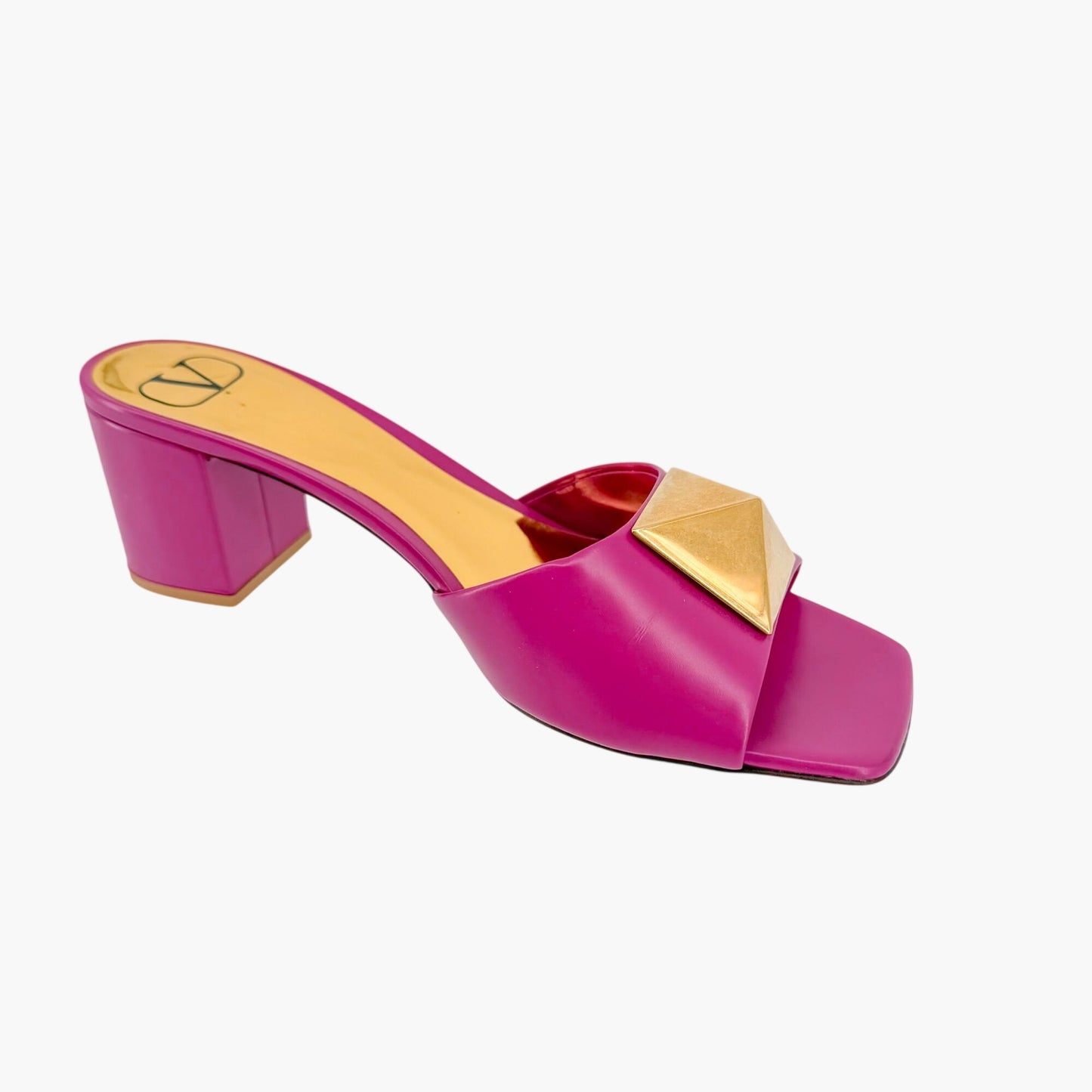 Valentino One Stud Mule Sandals Pink Leather Size 38