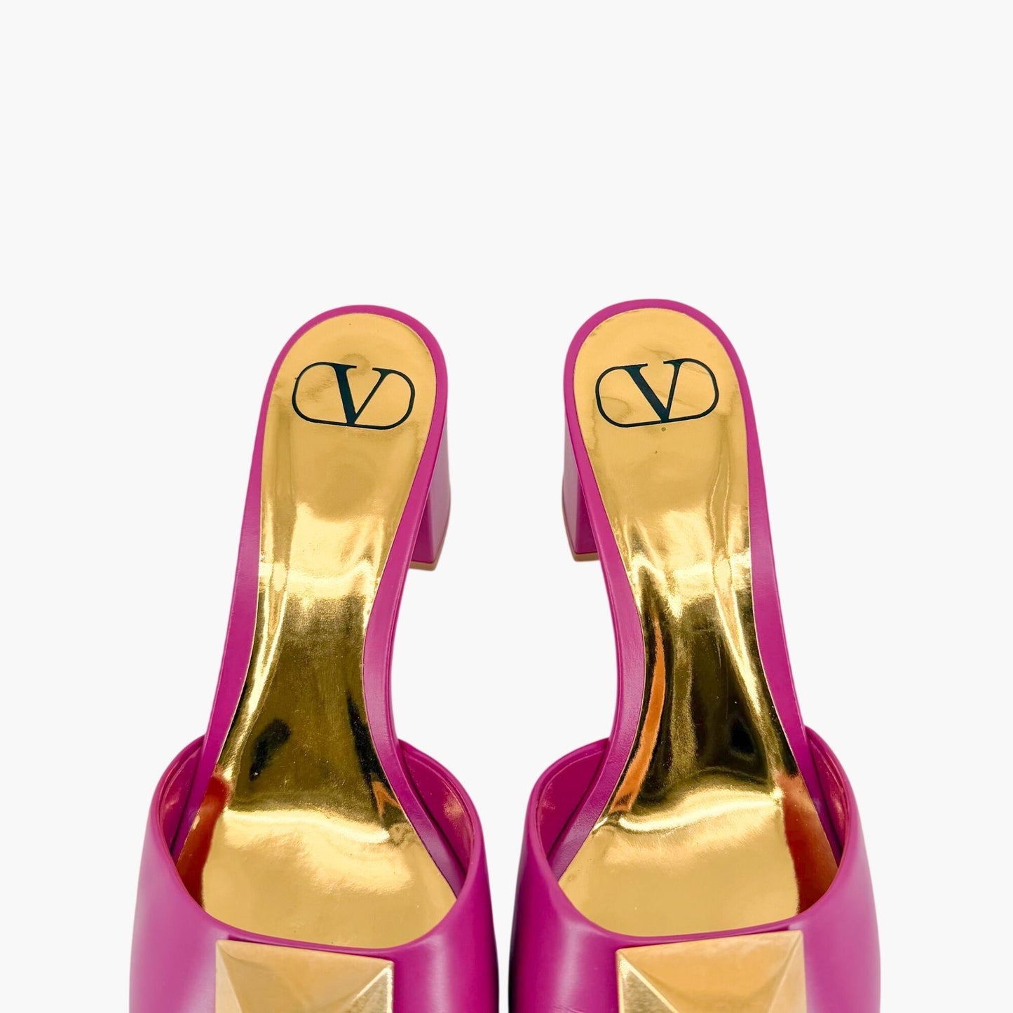 Valentino One Stud Mule Sandals Pink Leather Size 38