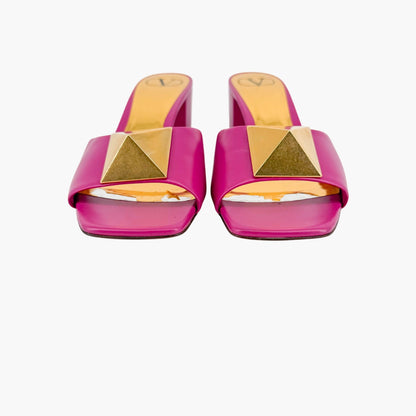 Valentino One Stud Mule Sandals Pink Leather Size 38