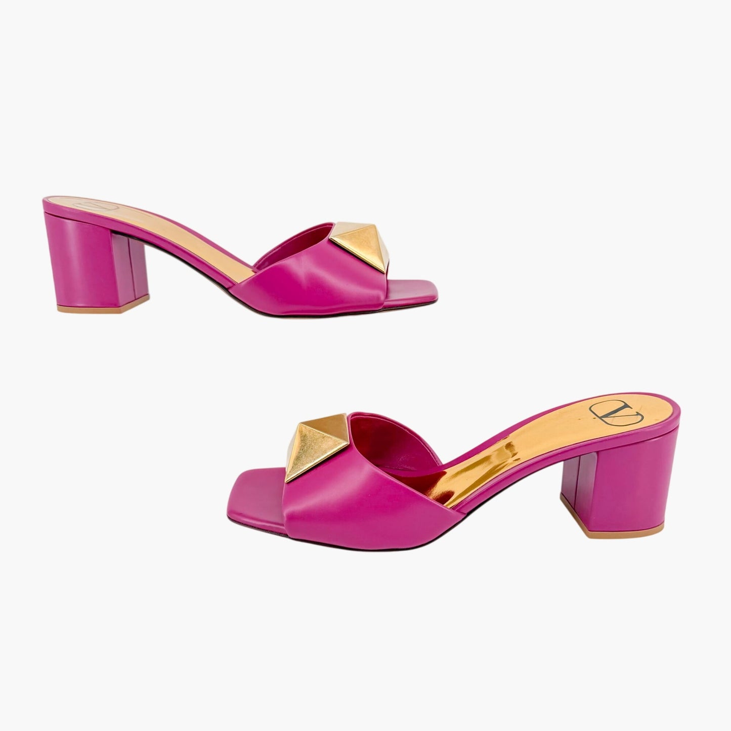 Valentino One Stud Mule Sandals Pink Leather Size 38