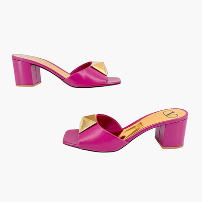 Valentino One Stud Mule Sandals Pink Leather Size 38