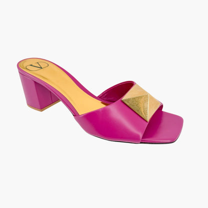 Valentino One Stud Mule Sandals Pink Leather Size 38