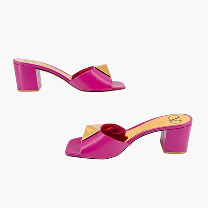 Valentino One Stud Mule Sandals Pink Leather Size 38