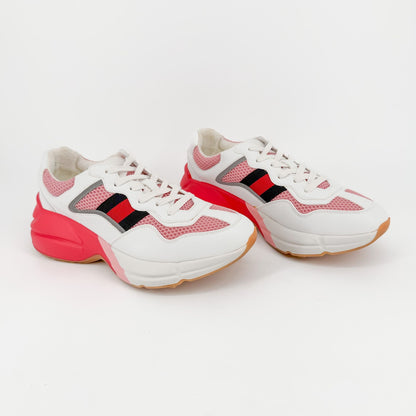 Gucci Rhyton Sneakers in Pink Mesh & White Leather Size 39
