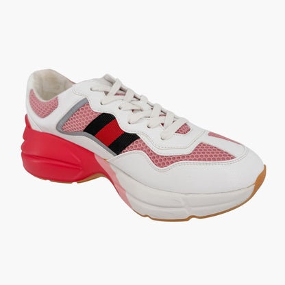 Gucci Rhyton Sneakers in Pink Mesh & White Leather Size 39
