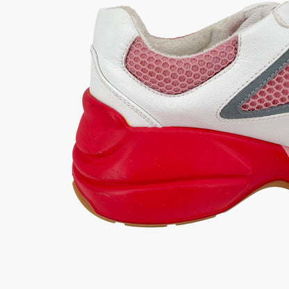 Gucci Rhyton Sneakers in Pink Mesh & White Leather Size 39