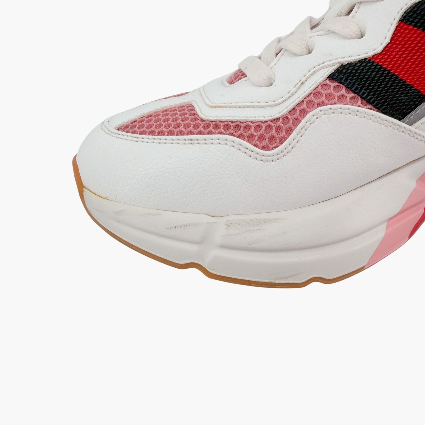 Gucci Rhyton Sneakers in Pink Mesh & White Leather Size 39