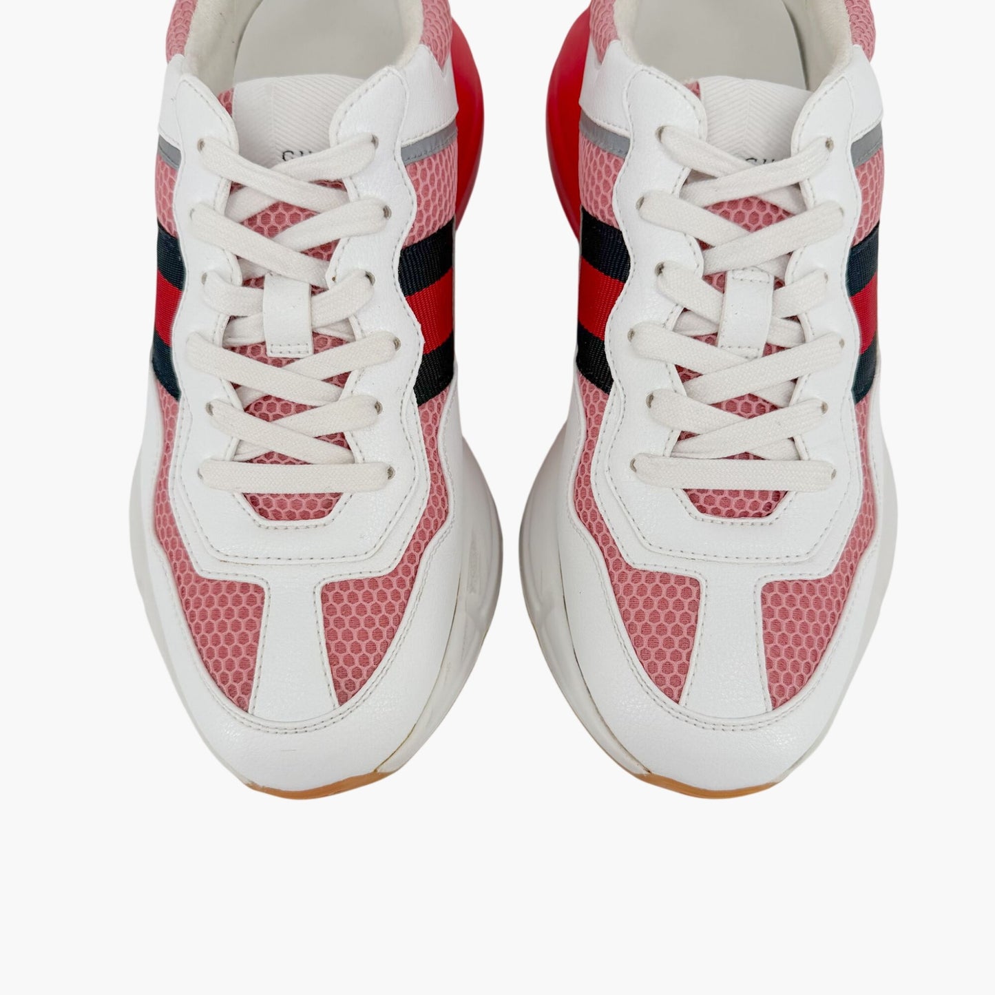 Gucci Rhyton Sneakers in Pink Mesh & White Leather Size 39