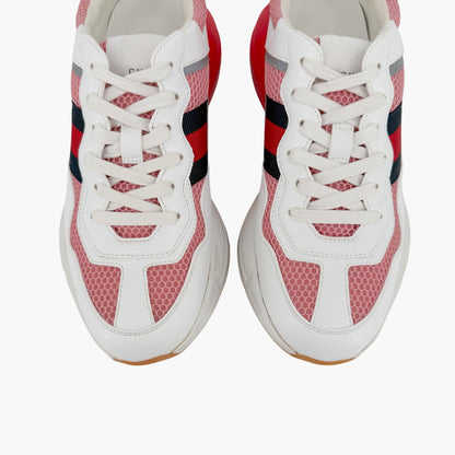 Gucci Rhyton Sneakers in Pink Mesh & White Leather Size 39