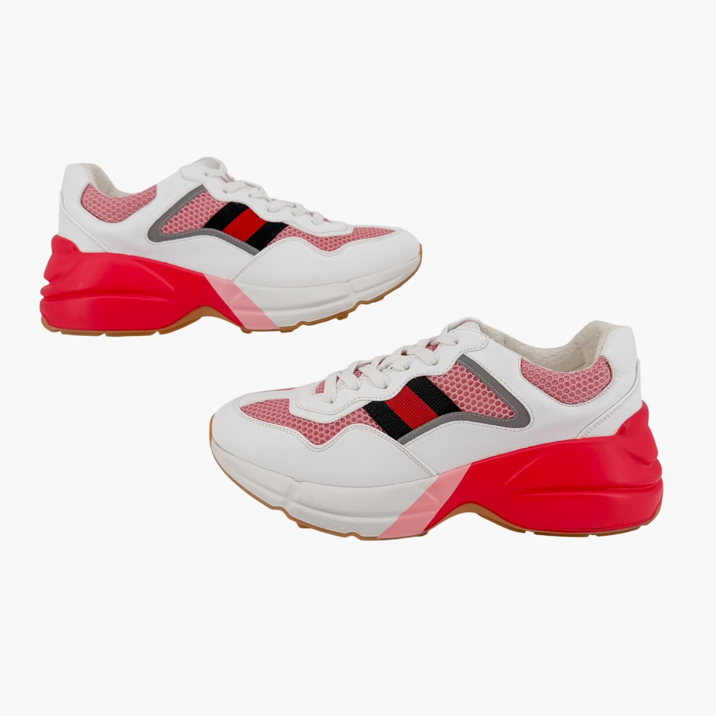 Gucci Rhyton Sneakers in Pink Mesh & White Leather Size 39