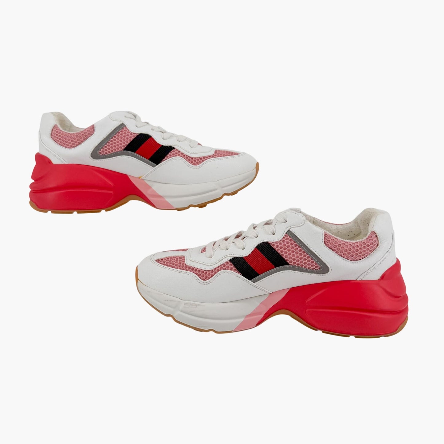 Gucci Rhyton Sneakers in Pink Mesh & White Leather Size 39