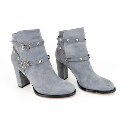 Valentino Garavani Rockstud Ankle Boots Blue Suede Size 39