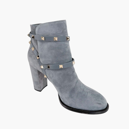Valentino Garavani Rockstud Ankle Boots Blue Suede Size 39