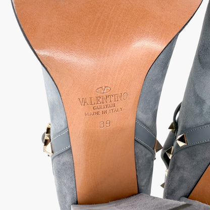 Valentino Garavani Rockstud Ankle Boots Blue Suede Size 39