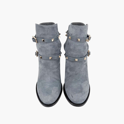 Valentino Garavani Rockstud Ankle Boots Blue Suede Size 39