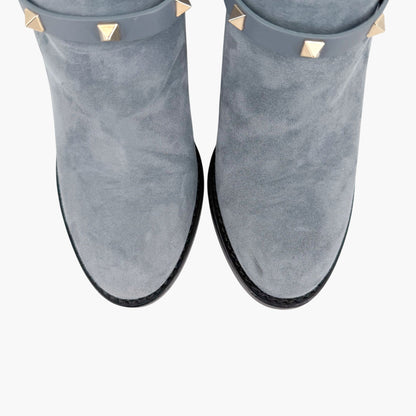 Valentino Garavani Rockstud Ankle Boots Blue Suede Size 39