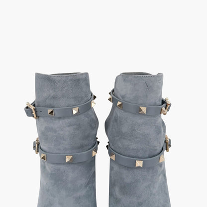 Valentino Garavani Rockstud Ankle Boots Blue Suede Size 39