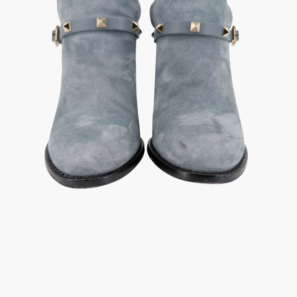 Valentino Garavani Rockstud Ankle Boots Blue Suede Size 39
