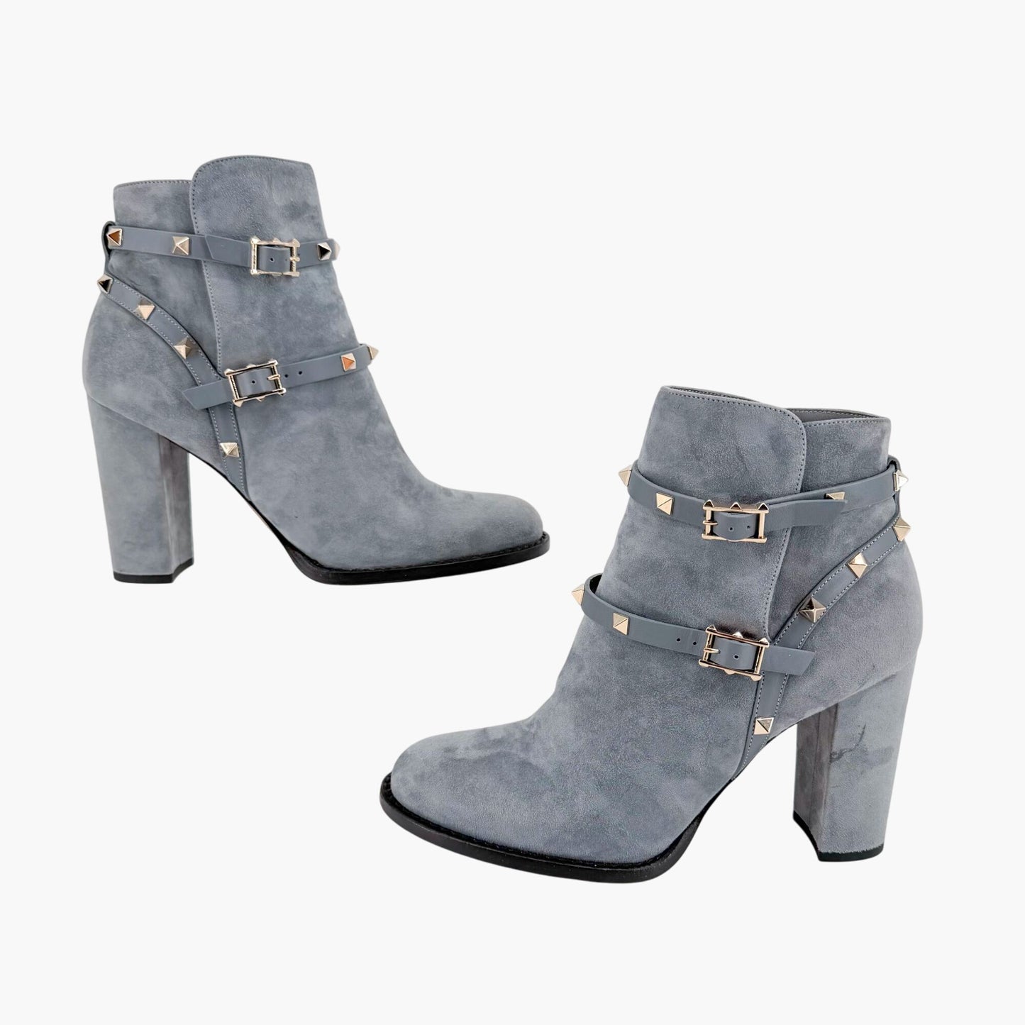 Valentino Garavani Rockstud Ankle Boots Blue Suede Size 39