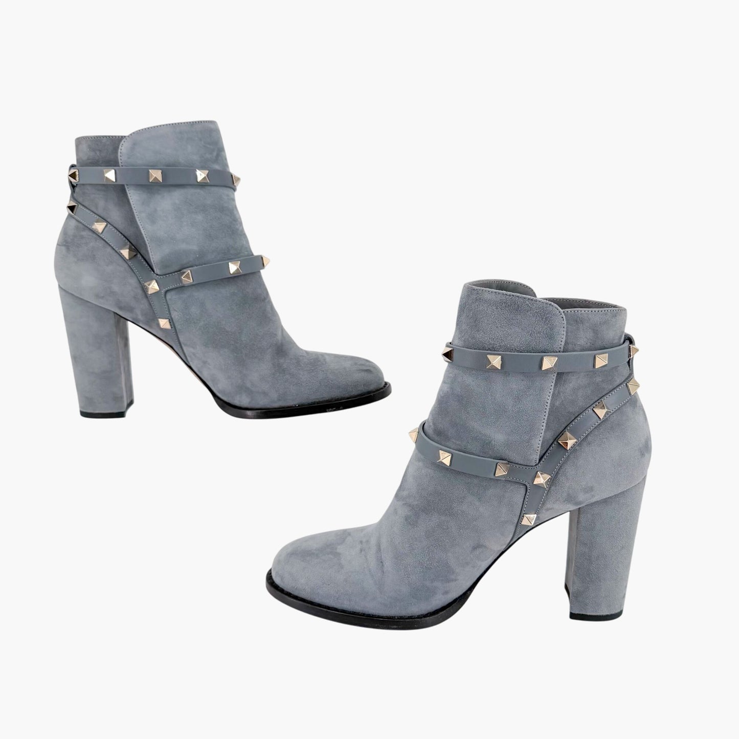 Valentino Garavani Rockstud Ankle Boots Blue Suede Size 39