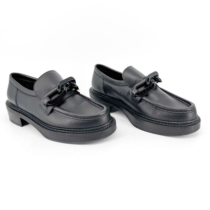 Louis Vuitton Academy Loafers in Black Leather with Monogram Chain – Size 37.5