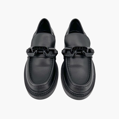 Louis Vuitton Academy Loafers in Black Leather with Monogram Chain – Size 37.5