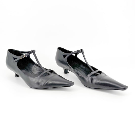 The Row Cyd Mary Jane Kitten Pumps in Black Leather Size 39