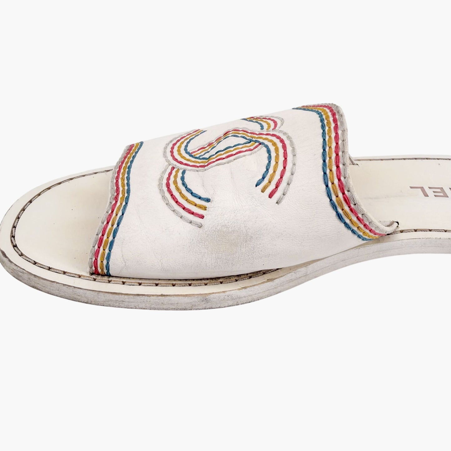 Chanel Embroidered CC Slide Sandals White Size 39