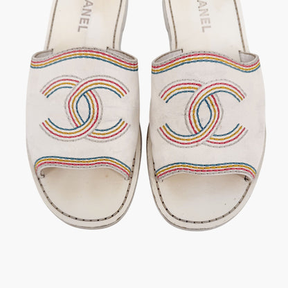 Chanel Embroidered CC Slide Sandals White Size 39