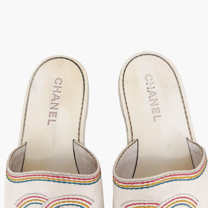 Chanel Embroidered CC Slide Sandals White Size 39