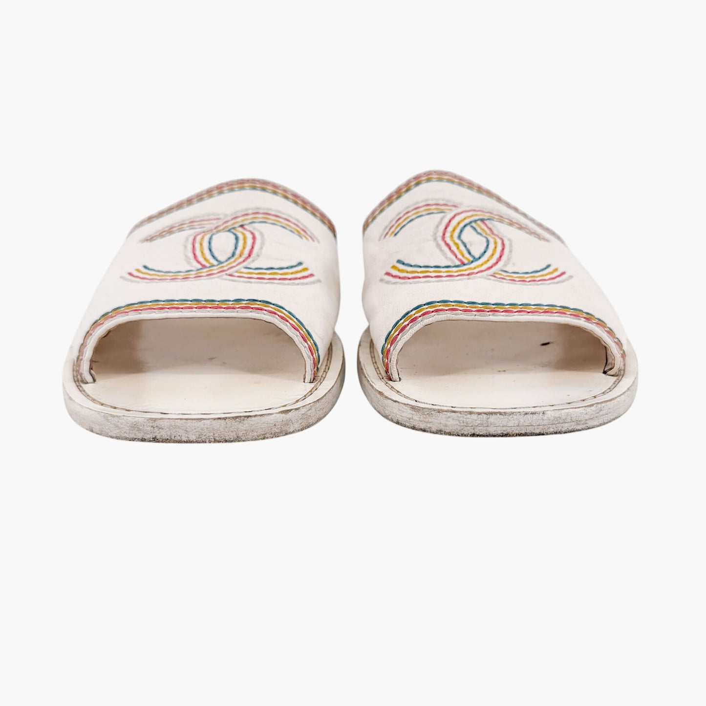 Chanel Embroidered CC Slide Sandals White Size 39