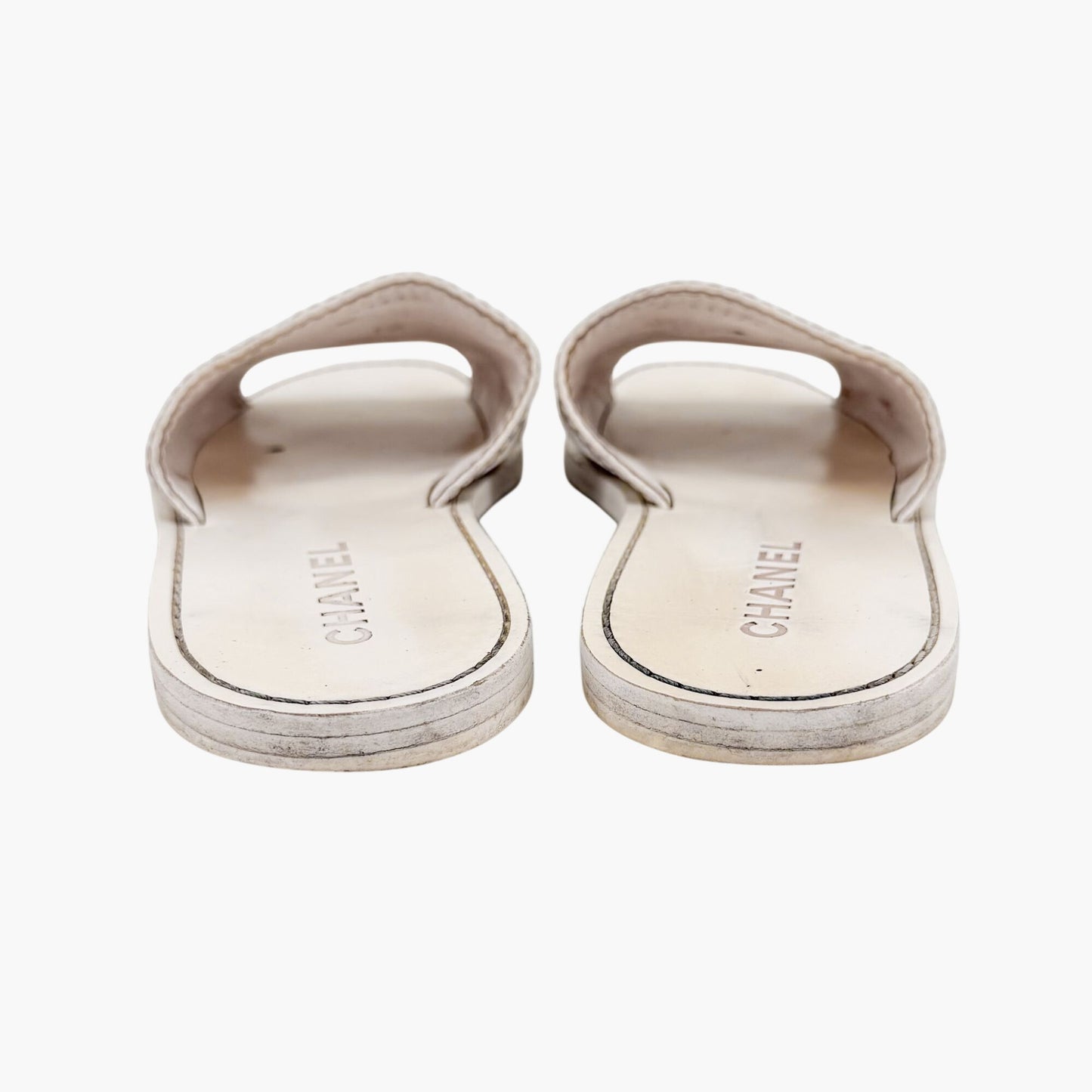 Chanel Embroidered CC Slide Sandals White Size 39